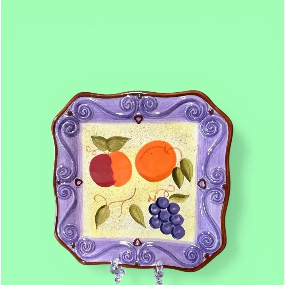 Tabletops Gallery‎ Medici Hand Painted Hand Crafted 8 Inch Square Fruit Plate